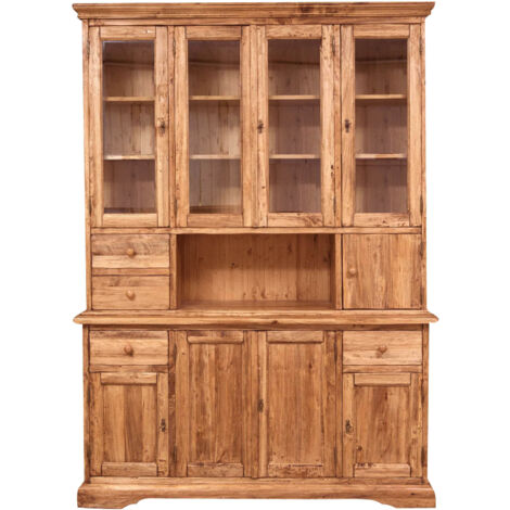 Vitrine en bois de tilleul massif L156xPR50xH200 cm Made in Italy Bibliothèques de salon Bibliothèque en bois Meubles d'entrée (1/5)