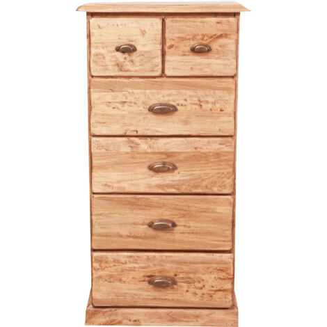 Meuble à tiroirs rustique en bois massif tilleul noyer finition L63xPR41xH120 cm (1/5)