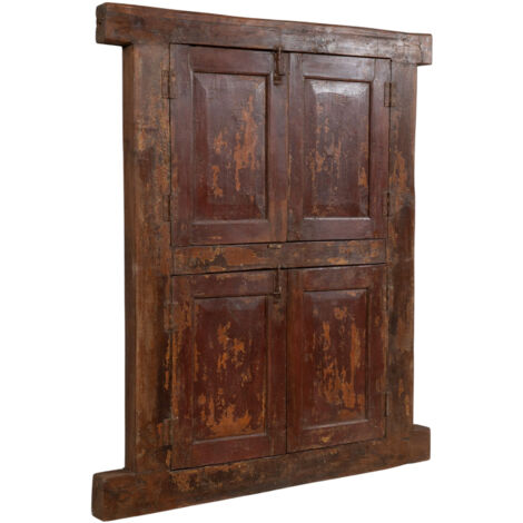 Grille de fenêtre en bois massif et en vieux fer médiéval avec cadre intérieur ou extérieur