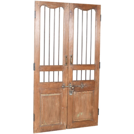 Porte coulissante médiévale ancienne en bois massif et en fer pour l'intérieur ou l'extérieur