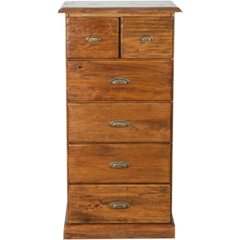 Meuble à tiroir rustique en bois massif tilleul noyer finition L63xPR41xH120 cm