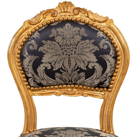 Chaise de salon dorée Louis XVI 90x45x42 Chaise en bois Fauteuil de chambre à coucher Style français Fauteuil baroque rembourré