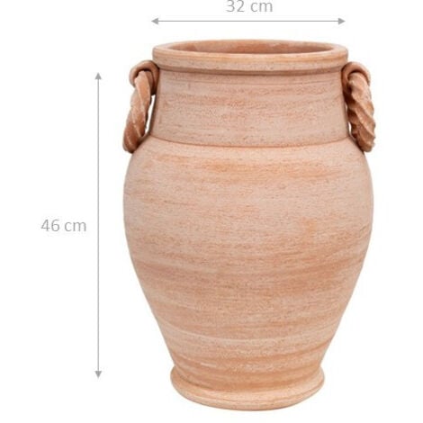 PORTE-PARAPLUIE. AMPHORE/VASE AVEC ANNEAUX EN TERRACOTTE FAIT À LA MAIN SUR LE TOUR POUR PLANTES ET FLEURS. L32XPR32XH46 CM