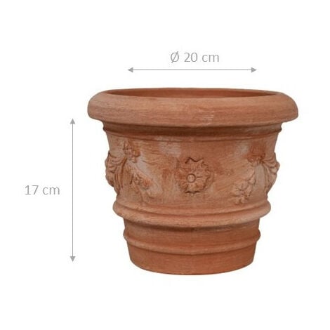 Vase rond en terre cuite Vase d'extérieur 20X17 cm Jardinière de jardin Fabriqué à la main Made Italy Vase de balcon rond fleurs