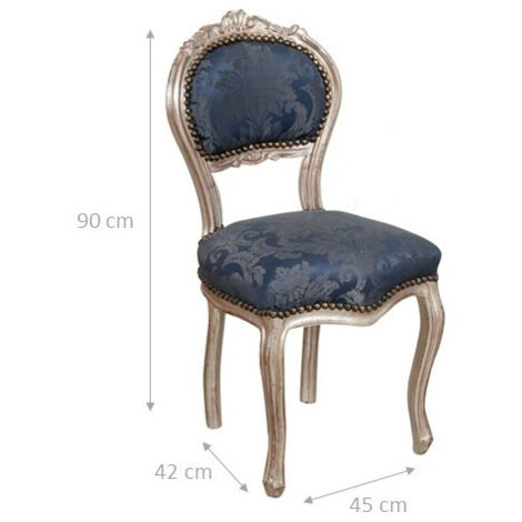 Chaises Louis XVI 90x45x42 cm Chaise argentée antique Chaise rembourrée Fauteuil de style français chambre Fauteuil rembourré