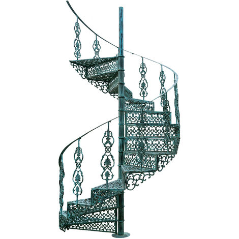 Biscottini – Escalier en colimaçon en fonte – Finition antique – Largeur 192 cm – Profondeur 100 cm – Hauteur 300 cm – Stable et robuste