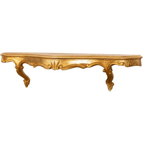 Biscottini – Étagère murale en bois avec finitions feuille d'or et effet vieilli – Dimensions L59 x P13 x H14 cm – Fabriquée en Italie - L59XPR13XH14 (1/5)