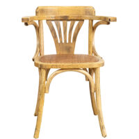 Biscottini – Chaise de cuisine en bois massif avec accoudoirs – Dossier croisé – Assise en rotin – Dimensions 44x42x76 cm – Finition chêne naturel