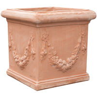 Biscottini – Pot de fleurs en terre cuite 44x44 cm – Jardinière carrée résistante au gel – Fait main en argile toscane – Pour extérieur et intérieur