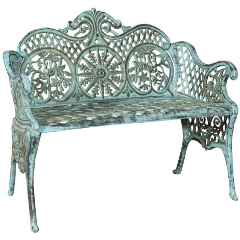 Banco de jardín de hierro fundido 110x55x90 Sofá de exterior Banco Liberty con reposabrazos Silla de 2 plazas Banco de hierro