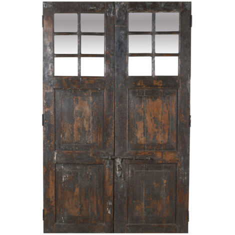 Puerta de madera maciza y hierro para interior o exterior, antigua y medieval, con cristal