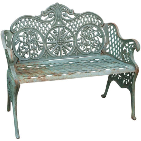 Banco de jardín de hierro fundido 110x55x90 Sofá de exterior Banco Liberty con reposabrazos Silla de 2 plazas Banco de hierro