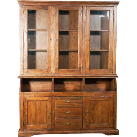 Biblioteca de estilo Country de madera maciza de tilo acabado con efecto nogal 172x50x226 cm (1/5)