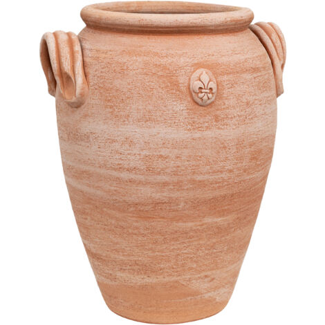 PARAGÜERO. ÁNFORA/ORCIO CON ANILLOS EN TERRACOTA HECHO A MANO SOBRE EL TORNO PARA PLANTAS Y FLORES. L36XPR34XH46 CM