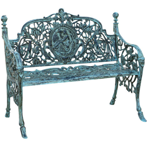 Banco de jardín de hierro fundido 105x62x90 Sofá de exterior Banco Liberty con reposabrazos Silla de 2 plazas Banco de hierro