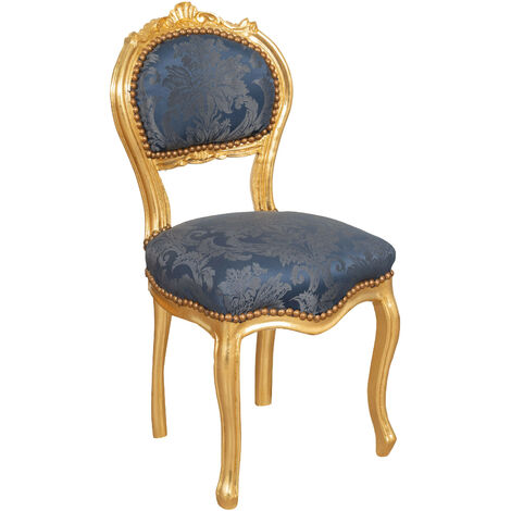 Silla de salón Luis XVI dorada 90x45x42 Silla de madera Sillón de dormitorio estilo francés Sillón de entrada barroco acolchado