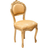 Silla de madera Luis XVI 90x42x45 Silla oro antiguo Estilo francés Sillón de dormitorio Sillas estilo barroco Sillón tapizado