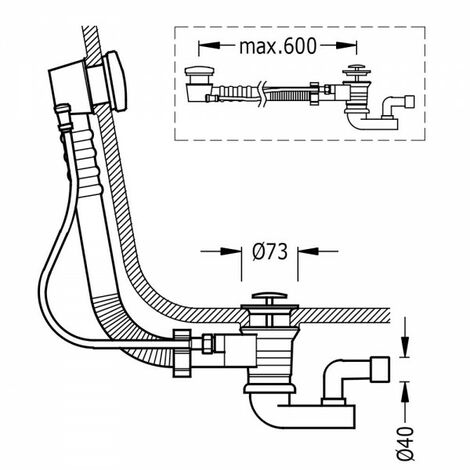 Vidage baignoire avec trop‑plein et valve automatique Ø 73 mm - TRES 134846