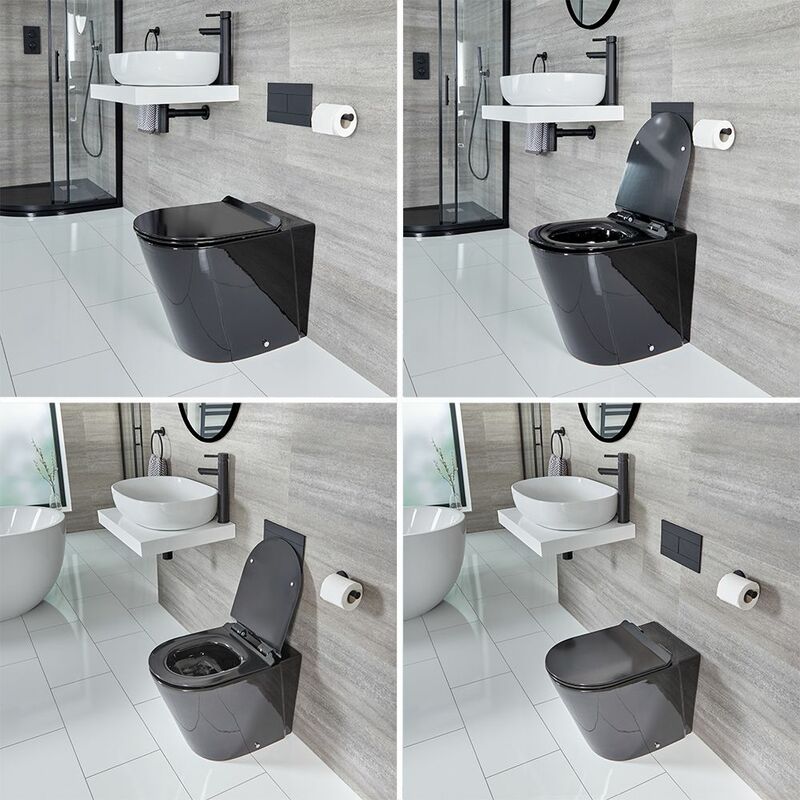 Ensemble WC à poser avec meuble et lavabo suspendu – Noir - Nox