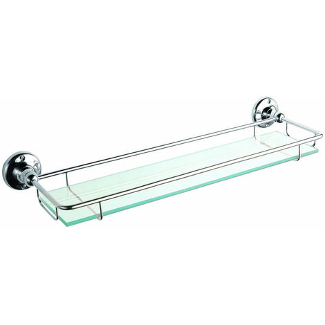 Étagère d'angle salle de bain métal chromé et 4 plateaux en verre