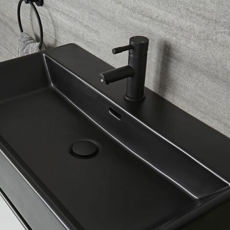 Ensemble WC à poser avec meuble et lavabo suspendu – Noir - Nox