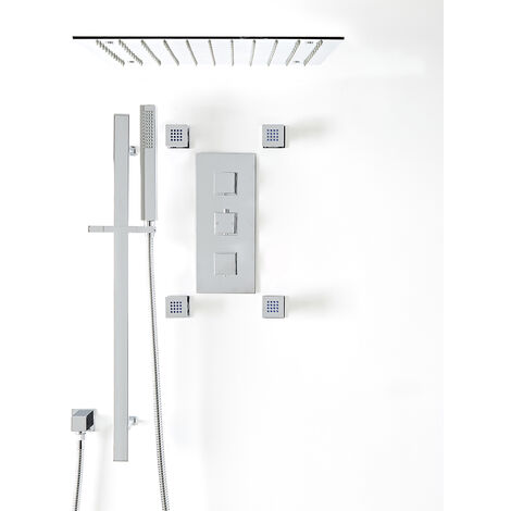 Kit de douche thermostatique à 3 fonctions avec inverseur - Pommeau de  douche Ø 20 cm, kit douchette et buses hydromassantes – Chromé et blanc -  Elizabeth
