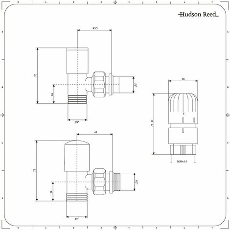 Robinet de radiateur d'angle thermostatique - Adaptateur cuivre 14mm
