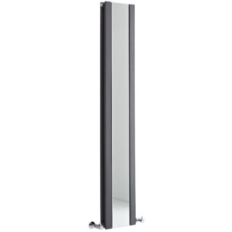 Hudson Reed – Radiateur vertical anthracite 160 x 26,5 cm – Acier – Puissance 789W – Miroir intégré pour espaces réduits – Conçu pour chauffage central