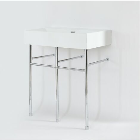 Hudson Reed – Lavabo sur colonne 75cm x 42cm – Céramique blanche émaillée – Pieds en acier inoxydable chromé – Pré-percé pour robinet monotrou