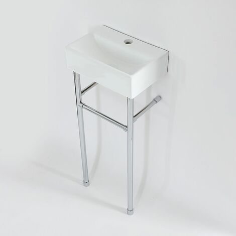 Hudson Reed – Lavabo sur colonne 36cm x 25cm – Céramique blanche émaillée facile à nettoyer – Pieds en acier inoxydable chromé – Porte-serviettes intégré