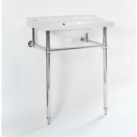Hudson Reed – Lavabo sur colonne rétro en céramique blanche – Pieds chromés en acier inoxydable – Porte-serviettes intégré – Dimensions 121x47x81cm (1/5)