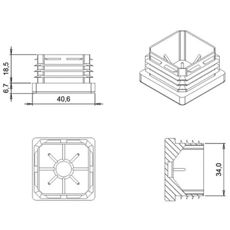 Bouchon plastique pour tube carre Sections en mm - 40 x 40 mm