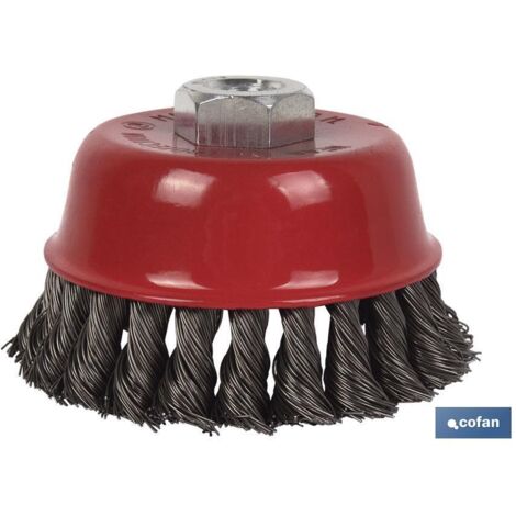 COFAN cepillo copa trenzado m14 ø75 acero 0.5mm , Cepillo Alambre Copa Trenzado M14 Acero. 0.5 mm Ø