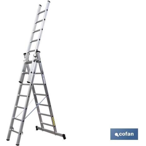 COFAN escalera aluminio triple 7 peldaños 2,00 + 2,00 + 2,00 m