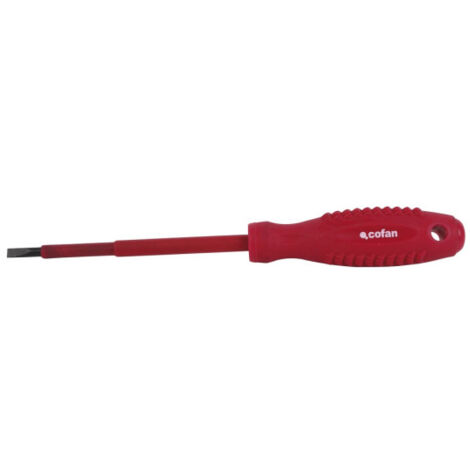 COFAN dest. 1000v varilla protegida 6,5x150 , Destornillador de electricista 1000V aislado. Destornillador plano, con huella desde 2,4 mm hasta 8 mm y longitud máxima de 175 mm. Ma