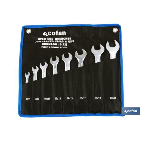 COFAN set 8 pcs llaves fijas 6-7 a 20-22 , Llaves fijas de doble boca pulidas. Prácticas llaves combinadas con mango seguro y estable. El material en que Están fabricadas es acero