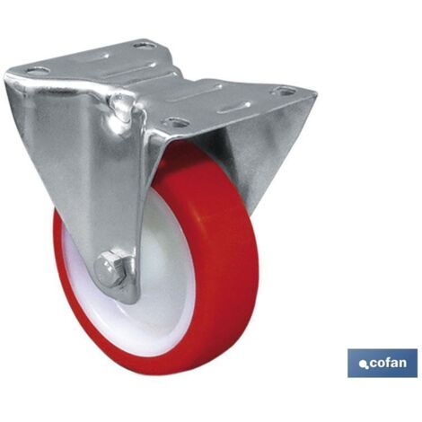 COFAN rueda poliuretano fija ø125x35mm , Ruedas de poliuretano fijas especiales para carretillas, mantenimiento, contenedores, industrias, químicos y servicios públicos. Ruedas fij