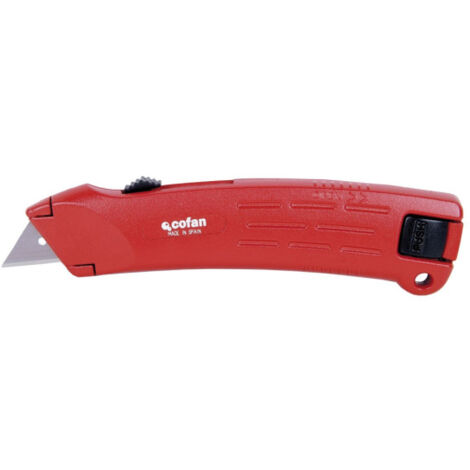 COFAN cutter retractil zamak , Cúter de acero inoxidable de alta calidad que proporciona una mayor resistencia y durabilidad. El diseño incluye un enganche trasero con el que podrá