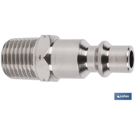 COFAN conector aire rosca macho 1/2 , Conector con rosca macho de 1/4, 3/8 y 1/2. Compacto y ligero para todas las instalaciones que funcionan con aire comprimido. Roscas invertida