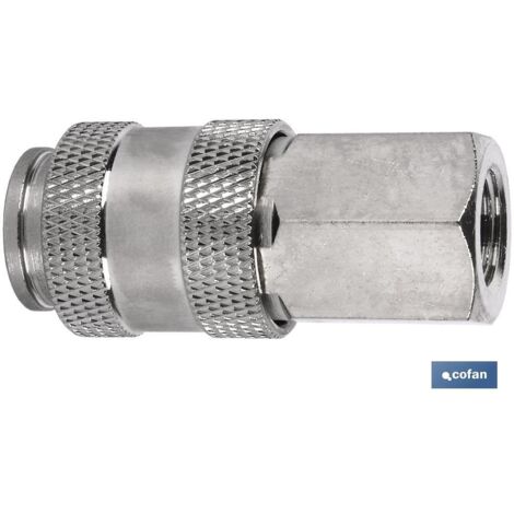 COFAN enchufe rapido universal hembra 1/2 , Enchufe rápido universal con rosca hembra de 1/4, 3/8 y 1/2. Compatible con todos los sistemas de aire comprimido. Roscas invertidas. No