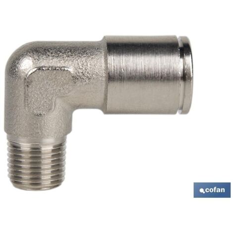 COFAN conexion codo  tubo 8mm. rosca 3/8 , Empalmes metálicos roscados acodados recuperables de conexión instantánea, adecuados para instalaciones de aire comprimido y circuito de
