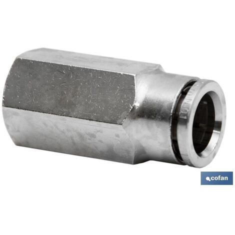 COFAN conexión recta tubo 8mm. hembra 1/8 , Racores rectos rosca hembra metálicos recuperables de conexión instantánea para tubos desde 4mm hasta 8mm de exterior. Adecuados para in