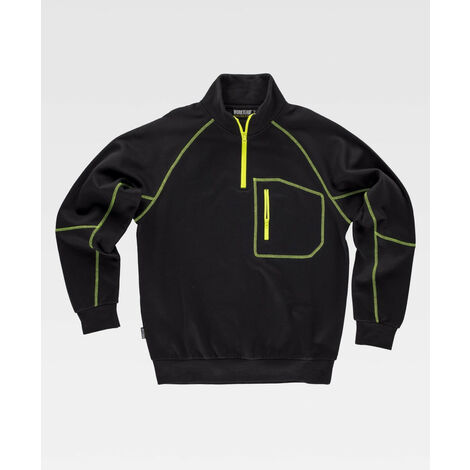 Sudadera cuello alto con media cremallera color negro contra el frío WORKTEAM C9800 L - Negro+Amarillo A.V.