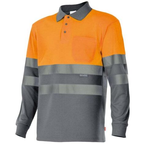 Polo Bicolor Manga Larga Alta Visibilidad GRIS/NARANJA FLÚOR S