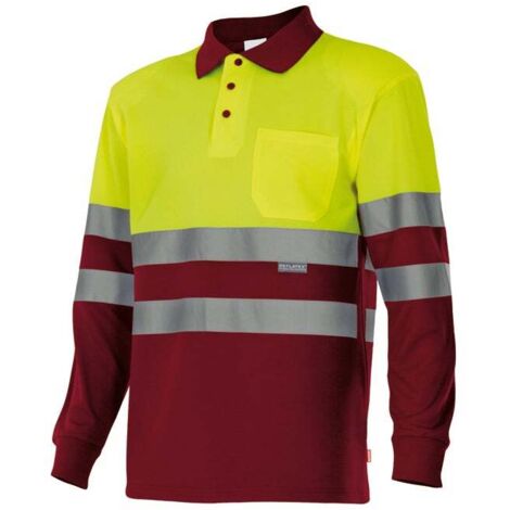 Polo Bicolor Manga Larga Alta Visibilidad GRANATE/AMARILLO FLÚOR XXL