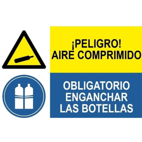 Señal combinada Peligro aire comprimido Obligatorio enganchar botellas SEKURECO                 Adhesivo vinilo