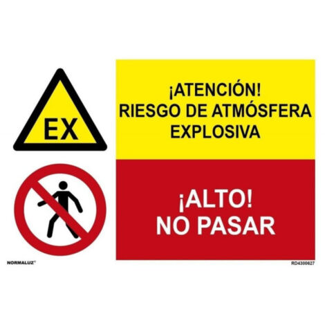 Señal combinada Atención riesgo de atmósfera explosiva Alto no pasar SEKURECO                 PVC Blanco 0.7 mm (1/2)