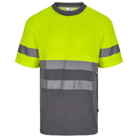 Camiseta algodón transpirable bicolor manga corta con cintas de Alta Visibilidad VELILLA Serie 305613 XL Gris / Amarillo flúor (1/5)