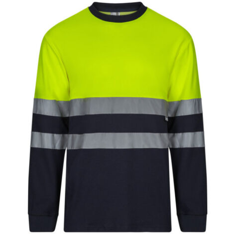 Camiseta bicolor manga larga con cintas de alta visibilidad en tejido de algodón VELILLA Serie 305615 XL Azul navy / Amarillo flúor (1/5)
