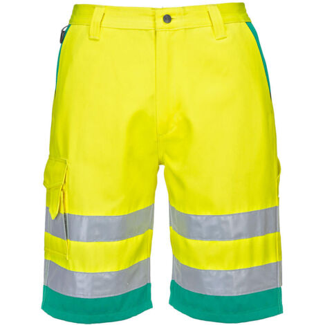 Bermuda ligera de polialgodón de alta visibilidad ribetes a contraste PORTWEST L043 XL Amarillo/Verde azulado (1/2)